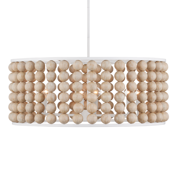 Holcroft Chandelier – Bohemian Wooden Bead Design with Adjustable Height & Sandstone Finish