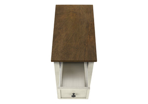 English Elm Accent Table, Two-Tier Narrow Design With Storage Drawer, Antique White & Brown Finish For Versatile Use B2710P219471