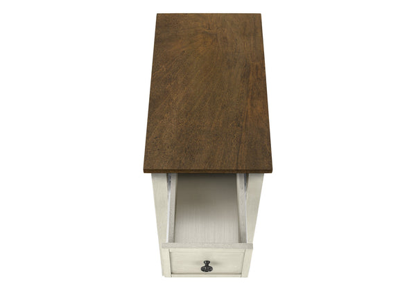 English Elm Accent Table, Two-Tier Narrow Design With Storage Drawer, Antique White & Brown Finish For Versatile Use B2710P219471