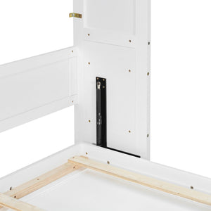 English Elm Queen Murphy Bed Cabinet with Vanity Desk Hydraulic Lift Mirror Distressed Finish White LP000766AAK-1