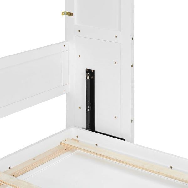 English Elm Queen Murphy Bed Cabinet with Vanity Desk Hydraulic Lift Mirror Distressed Finish White LP000766AAK-1