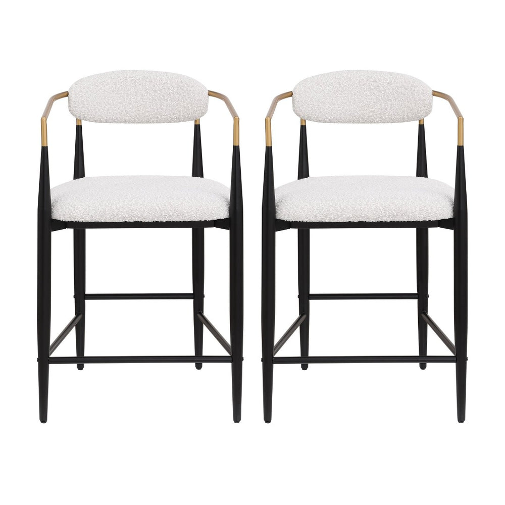 English Elm Counter Stools Set of Two Upholstered Matte Black Iron Frames with Gold Trim Modern N771P392273B