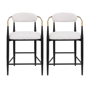 English Elm Counter Stools Set of Two Upholstered Matte Black Iron Frames with Gold Trim Modern N771P392273B