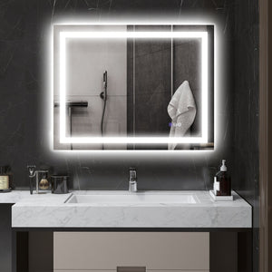 English Elm Homcom Led Bathroom Mirror: 35"X28" Anti-Fog, Dimmable Light, Custom Color Temp, Wall Mounted Magic W2225P229191