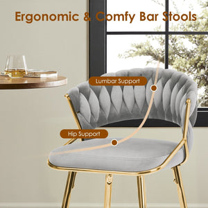 English Elm Counter Height Stools Set of 2 Mid-century Metal Legs Ergonomic Kitchen Island Seating Gray T3623P430869