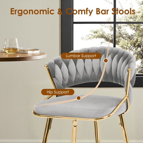 English Elm Counter Height Stools Set of 2 Mid-century Metal Legs Ergonomic Kitchen Island Seating Gray T3623P430869