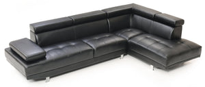English Elm Riveredge Modern Right-Facing Chaise Sectional with Adjustable Arm & Headrest, Chrome Legs, PU Comfort Black 21 L x 76 W x 34 H B078S00400