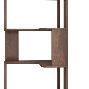 English Elm 6 Tier Freestanding L-Shaped Corner Bookshelf with Anti-Tip, Rounded Corners, 3D Wood Grain Finish Dark Brown W2899P372516