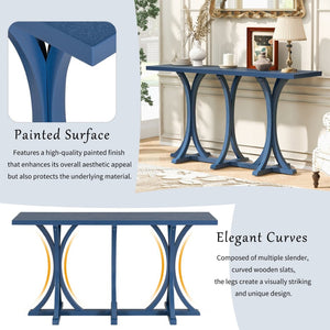 English Elm U-style Farmhouse Console Table Oak Veneer Top Curved Rubberwood Legs Entryway Navy Blue N711P295300V