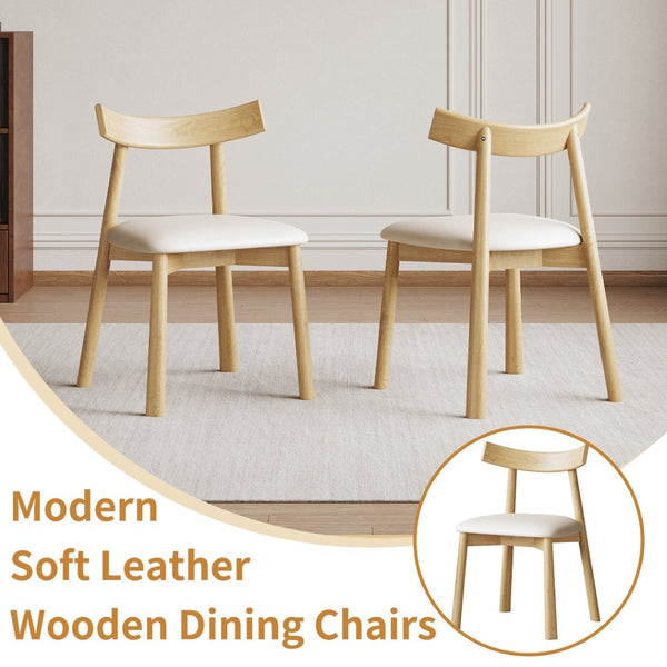 English Elm Set of 2 Armless Wood Dining Chairs Leather Cushioned Ergonomic Curved Back Natural W2700P388274