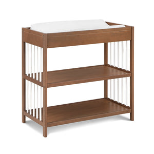 English Elm Pixie Mid-century Nursery Changing Table with Spindle Sides and Open Storage Shelves Walnut B022P204853