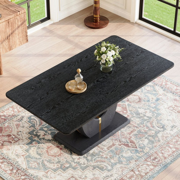 English Elm Modern Mdf Dining Table Seats Six with U-shaped Legs for Minimalist Interiors Black W1151S04162
