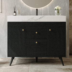 English Elm 36" Freestanding Bathroom Vanity Sintered Stone Top Ceramic Sink Stainless Steel Legs Black,Gold,White W3136S00072
