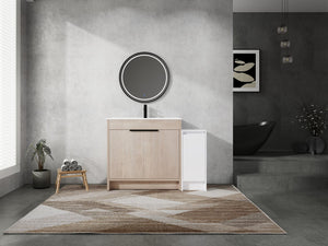 English Elm 48 Inch Freestanding Bathroom Vanity With Ceramic Sink, Soft-Close Doors & Ample Storage Solutions W999S00306