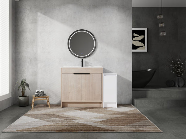 English Elm 48 Inch Freestanding Bathroom Vanity With Ceramic Sink, Soft-Close Doors & Ample Storage Solutions W999S00306