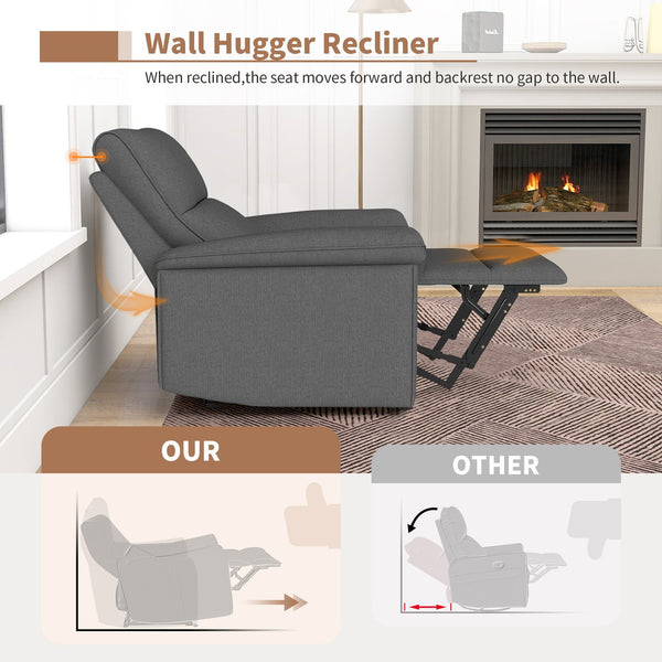 English Elm Wall Zero Wall Power Recliner Chair with Overstuffed Backrest, USB Type-C Charging Port, Space-Saving Electric Recliner for Small Rooms Dark Gray W1028S00055