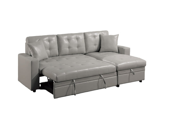 English Elm Light Gray Convertible Sectional Sofa with Pull-Out Bed, Reversible Storage Chaise, Tufted 2PC Set B011S01025