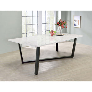 English Elm Vesper Rectangular Faux White Marble Dining Table with Gunmetal Angled Legs — Sleek Modern Anchor for Entertaining Spaces B062S01013