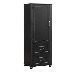 English Elm Tall Bathroom Storage Cabinet - Stylish Freestanding Unit With Two Drawers & Adjustable Shelf, Black N725P241045B-GIGA