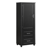 English Elm Tall Bathroom Storage Cabinet, Freestanding Storage Cabinet With Two Drawers and Adjustable Shelf, Mdf Board With Painted Finish, Black