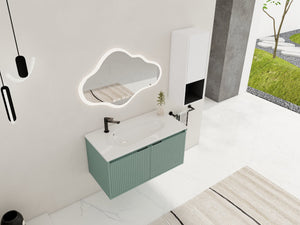 English Elm 36" Floating Bathroom Vanity with Drop-Shaped Resin Sink, Side Cabinet, Soft-Close Doors, Water-Resistant Finish W999S00332
