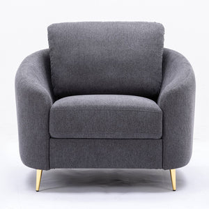 English Elm Grey Loose Back Accent Chair with Plush Linen Seat, Gold Metal Legs & Pinewood Frame for Durability B062S00490