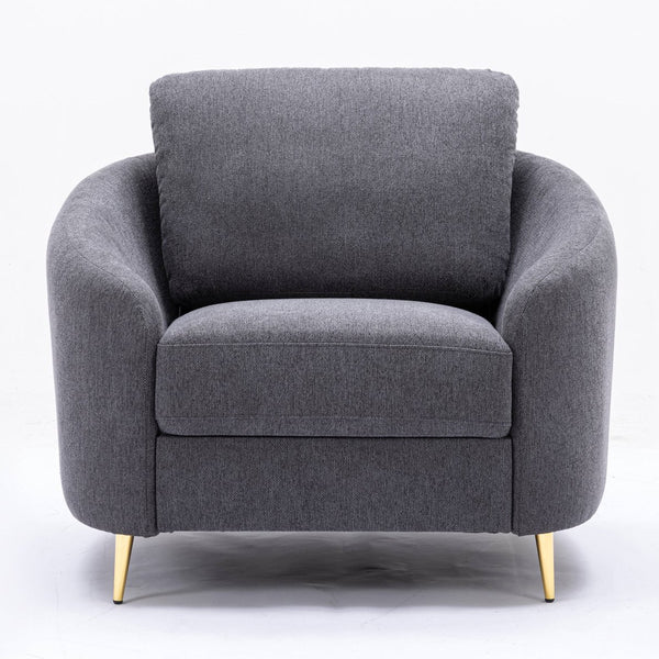 English Elm Grey Loose Back Accent Chair with Plush Linen Seat, Gold Metal Legs & Pinewood Frame for Durability B062S00490