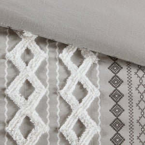 English Elm Full/Queen Imani Cotton Duvet Cover Set with Chenille Tufting, Geometric Print, OEKO-TEX Certified B03596475