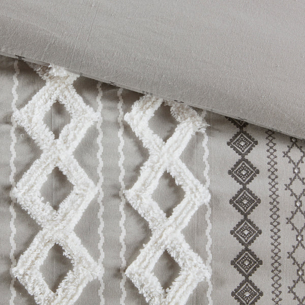 English Elm King/Cal King Imani Cotton Duvet Cover Set with Tufted Chenille Geometric Print, OEKO-TEX Certified Comfort and Style B03596476