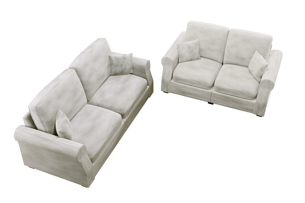 English Elm Contemporary Corduroy Sofa and Loveseat Set with Wooden Legs for Living Room B011S02181