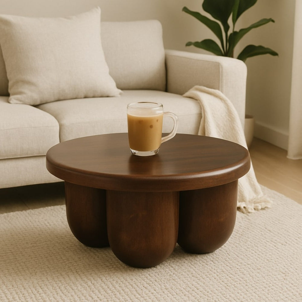 English Elm Solid Wood Clara Sculpted Coffee Table - Artisan Mango Wood With Rustic Charm For Modern Living Spaces B182P391933-GIGA