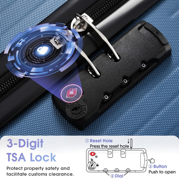 English Elm Luggage 3 Piece Hardshell Abs Set with Spinner Wheels Tsa Lock Travel Ready Dark Blue N730P304620C