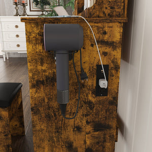 English Elm Modern Vanity Desk with Led Mirror 3 Drawers Built-in Outlet and Matching Chair Antique Brown W509P465834