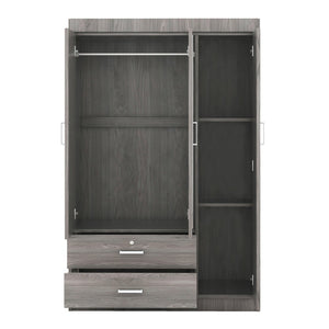 English Elm 3-door Wardrobe with Full Length Mirror Lockable Drawer and Bedroom Shelf Storage Gray LP006601AAE