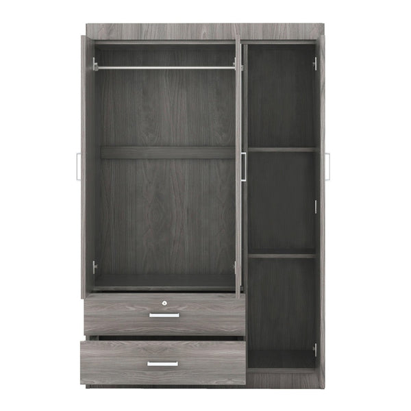 English Elm 3-door Wardrobe with Full Length Mirror Lockable Drawer and Bedroom Shelf Storage Gray LP006601AAE