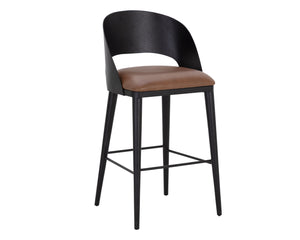 Sunpan Dezirae Barstool - Stylish Curved Back Design with Genuine Leather Seat and Unique Craftsmanship Black / Cognac Leather