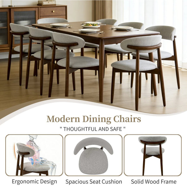 English Elm Wooden Upholstered Dining Chairs Set of 2 Linen Fabric Curved Back Farmhouse Style Gray W3204P456999