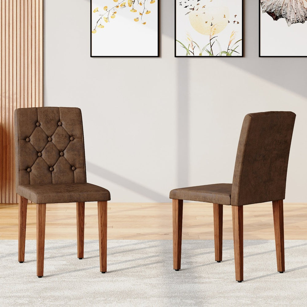 English Elm 4-piece Brown Suede Dining Chair Set with Tufted Back and Walnut Metal Legs W1151P361168