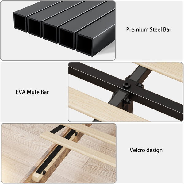 English Elm Queen Metal Platform Bed Dark Brown Storage Headboard with Usb Charging No Box Spring W636P419871
