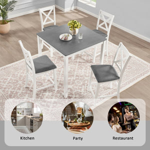 English Elm Elegant Square Acacia Wood Dining Set with Four Linen Upholstered Chairs Modern Style W1998S00104