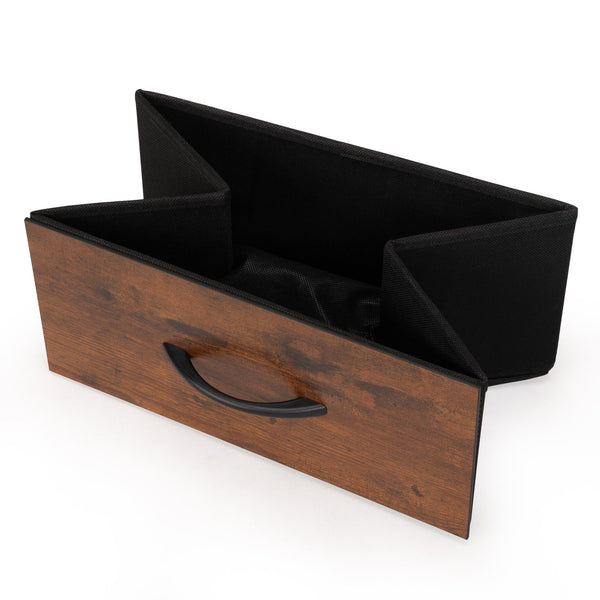 English Elm Set of 2 Nightstands with Built-In USB & Outlet Charging Station, Fabric Drawers, Open Shelves for Bedroom Rustic Brown W2181P191358