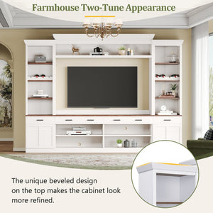 English Elm Farmhouse Mid-century Entertainment Center Walnut Black with Wine Rack for Living Room White + Deep Walnut N721S000046K-1