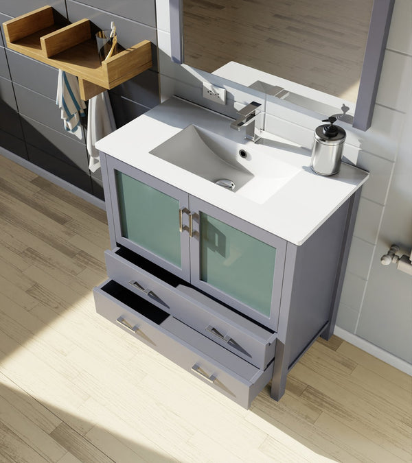 English Elm Dark Grey 36 in. Bath Vanity with White Ceramic Top, Soft-Close Drawers, Chrome Faucet Included (Durable) B2731P260516