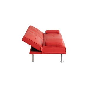 English Elm 67-inch Red Leather Multifunctional Double Folding Sofa Bed with Coffee Table, 2-Seater PU, 600LB Capacity and Metal Legs W1658P375657