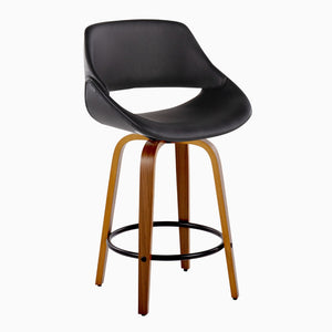 English Elm Mid-century Modern Swivel Counterstools Set of 2 Walnut Bent Wood Faux Leather Seats B202P291079