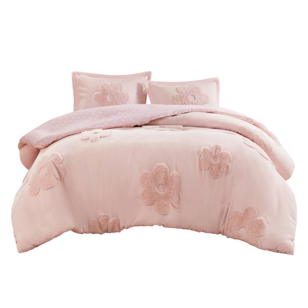 JLA Home Urban Habitat Kids - Floral Reversible Tufted Chenille Duvet Cover Set for Kids — Pink Floral & Polka Dot, OEKO-TEX Safe 88 L x 88 W x 1H UHK12-0239