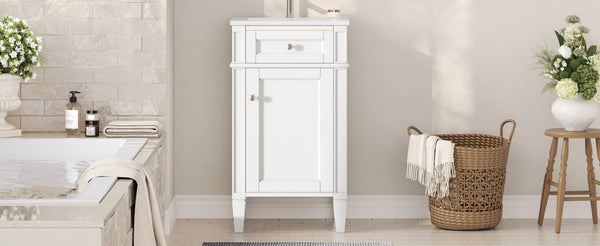 English Elm 18-inch French Style Freestanding Bathroom Vanity with Ceramic Sink Soft Close Storage White N710P411340K