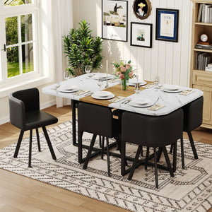English Elm 7-piece Melamine Dining Set with Pu Cushioned Chairs and Iron Frame for Small Spaces W3875S00119