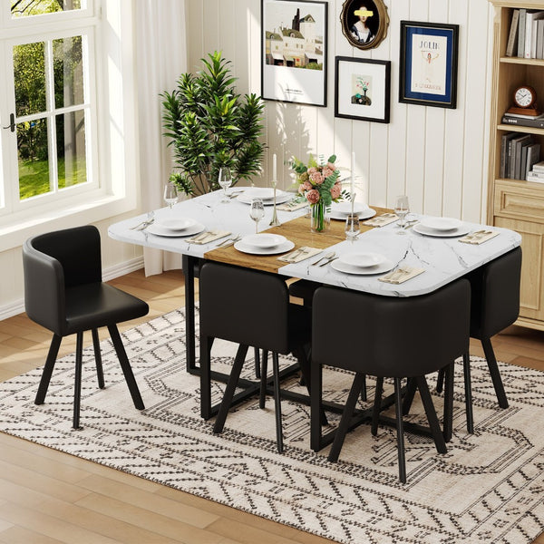 English Elm 7-piece Melamine Dining Set with Pu Cushioned Chairs and Iron Frame for Small Spaces W3875S00119