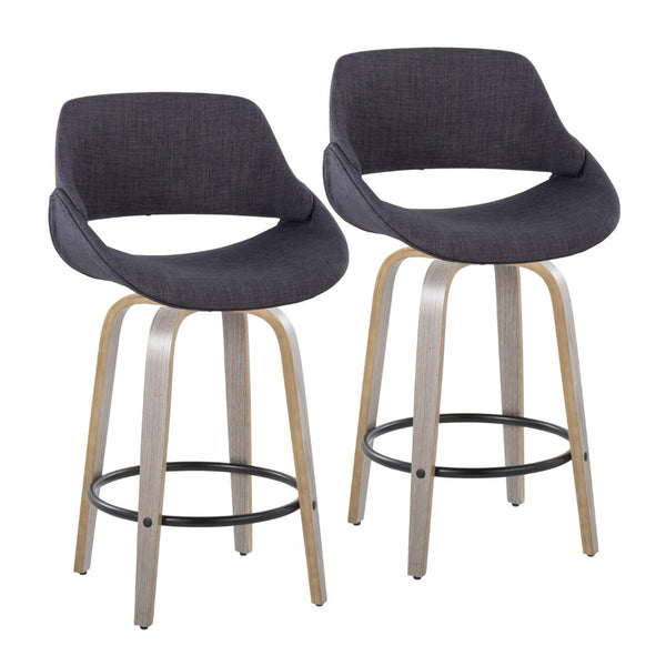 English Elm Fixed-height Swivel Counterstools Charcoal Upholstered Bentwood Seat Set Kitchen Island B202S01819